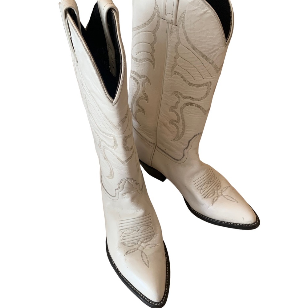 Rare Vintage White Tall Top Tony Lama Cowboy Boots . Wns sz 7 GUC wedding summer